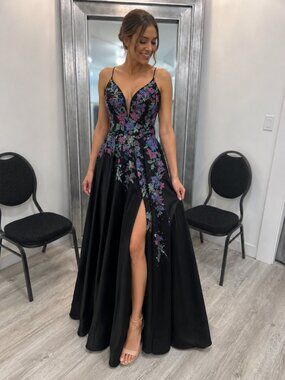 Amarra 88354 Black Multi Floral Embellished Corset Back Prom Dress Size 6